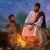 Jesus pratar med sina lärjungar när de sitter runt en eld.