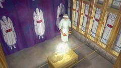 Az engesztelés napján az izraelita főpap belép a szentek szentjébe, kezében füstölőszerrel és tüzes szénnel