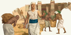 Taloudenhoitaja valvoo työntekijöitä muinaisessa Egyptissä