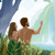 Adam and Eve looking at a waterfall in the garden of Eden.