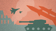 Unos aviones de guerra, un tanque y unos misiles