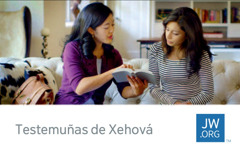 Unha tarxeta de contacto coa foto dunha testemuñas de Xehová lendo da Biblia a unha persoa