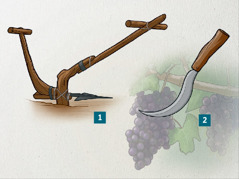 A plowshare and a pruning shear