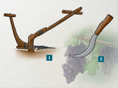 Ein Pflug und ein Winzermesser