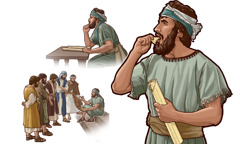 خدا کے پیغام والا طومار کھانے کے بعد حِزقی‌ایل نبی کچھ اِسرائیلیوں سے بات کر رہے ہیں۔‏