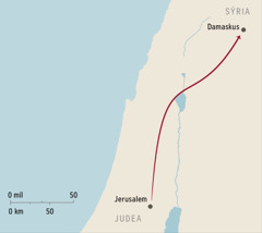 Eitt kort, sum vísir Damaskus og Jerusalem