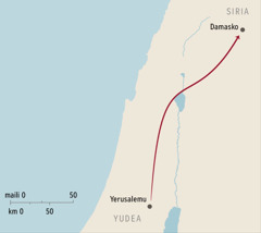 Ramani ikionyesha Damasko na Yerusalemu