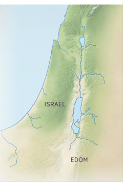 Un mapa dela Tera Prometesta che mostra la bona tera de Israel in comparassion cola tera suta de Edom.