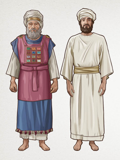 The high priest and a Levite priest wearing special garments for their duties.
