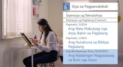 Esena sa video nga “Batia ang Kalipay sa Paghimog Tinun-an—Dawata ang Tabang ni Jehova—Paggamit sa mga Research Tool.” Si Neeta nag-research sa “Giya sa Pagpanukiduki” bahin sa paglalang.