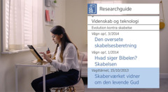 En scene fra videoen “Oplev glæden ved at gøre andre til disciple – Tag imod Jehovas hjælp – Brug vores studieværktøjer”. Nellie bruger “Researchguide” til at finde oplysninger om skabelsen.