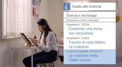 Una scena del video “Proviamo la gioia di fare discepoli accettando l’aiuto di Geova | Usiamo gli strumenti di ricerca”. Neeta usa la “Guida alle ricerche” per cercare informazioni riguardo alla creazione.