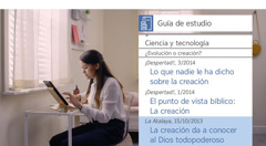 Una imagen del video “La alegría de hacer discípulos. Aceptemos la ayuda de Jehová: Usemos las herramientas de investigación”. Rita usa la ‘Guía de estudio’ para buscar información sobre la creación.