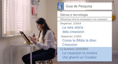 Una parte del vìdeo “Proa sentir la alegria de far dissìpoli — Aceta el aiuto de Geovà — Le feramente de peschisa”. Rita la fà peschisa sora la creassion nel “Guia de Pesquisa”.