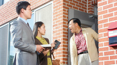 An irate householder yelling at a couple who tried to preach to him.