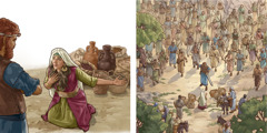 סדרת תמונות:‏ 1.‏ דוד עוצר את אנשיו החמושים כשהם פוגשים את אביגיל ומשרתיה שהביאו מזון.‏ 2.‏ אביגיל כורעת ברך בענווה לפני דוד ומתחננת בפניו.‏