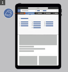 El sitio jw.org abierto en una tablet. La imagen destaca el ícono de la pestaña “Enseñanzas bíblicas”.