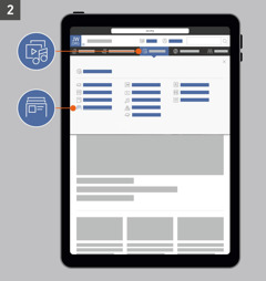 El sitio jw.org abierto en una tablet. La imagen destaca los íconos de la pestaña “Biblioteca” y de la categoría “Catálogo de artículos”.