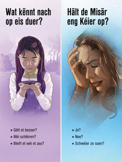 Deplianten „Wat kënnt nach op eis duer?“ an „Hält dee Misär eng Kéier op?“.