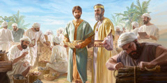 Ο βασιλιάς Δαβίδ δείχνει στον Σολομώντα τους τεχνίτες που προετοιμάζουν τα υλικά για την οικοδόμηση του ναού.