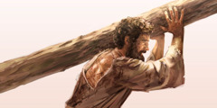 Jesus trägt seinen Marterpfahl.