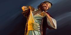 राजा योशियाह दुख के मारे अपने कपड़े फाड़ रहा है।