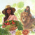 На земле рай: дети играют со львом, радостная женщина держит корзину с овощами.
