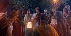 Jesus identifying himself before a mob who have come to arrest him.