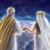 Jesus and his symbolic bride holding hands and observing the earth from heaven.
