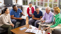 The family portrayed in last week’s part “Principles for Family Worship Evening.” They host an older couple for family worship and listen joyfully as the couple show photos and recount experiences.