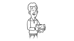 A scene from the video “How to Manage Your Money.” The teenage boy holds a piggy bank.