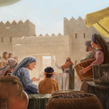 Um grupo de israelitas perto do portão da cidade escuta um sacerdote falar. Ele está segurando um rolo.