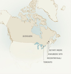 Liyoonsi Kiripolti soqqaminota Kanaadu katamma leellishanno kaarta: Seyinti Meeri, Kiwubeeki Sitii, Moontiriyaalininna Toronto.