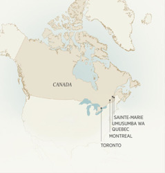 E mapu yikulanjizya imisumba ya mu Canada muno mwawombelanga wa Léonce Crépeault: Sainte-Marie, Quebec City, Montreal, ne Toronto.