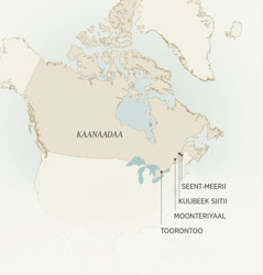 Kaartaa magaalota Kaanaadaa bakka Liyoons Kiriipoolt itti tajaajile argisiisu: Seent-Meerii, Kuubeek Siitii, Moonteriyaalii fi Toorontoo.