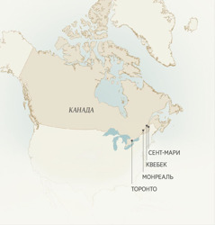 Леонс Крепо Сент-Мари, Квебек, Монреаль һәм Торонтода хезмәт иткән. Картада бу шәһәрләр күрсәтелгән.