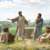 Jesus talking to some of his disciples beside a field of barley.