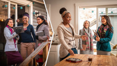 Collage: 1. A sister conducts a doorstep Bible study with a woman. 2. On a different day, the sister is invited inside the woman’s home to study.