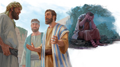 סדרת תמונות:‏ 1.‏ פטרוס יושב על סלע ובוכה.‏ 2.‏ פטרוס מבשר בהתלהבות.‏