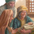 Noemi trzyma na rękach Obeda; Rut i Boaz cieszą się razem z nią.