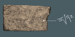 Innskrift med Guds navn på en steinblokk.