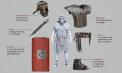 Κολάζ: Τα επιμέρους εξαρτήματα της πνευματικής πανοπλίας γύρω από έναν Ρωμαίο στρατιώτη που φοράει όλα τα εξαρτήματα. Οι απεικονίσεις των επιμέρους εξαρτημάτων επαναλαμβάνονται στις παραγράφους 5-11.