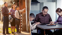 סדרת תמונות:‏ משפחה מתמודדת עם קשיים כלכליים.‏ 1.‏ הם מתפללים לפני שהם אוכלים ארוחה דלה.‏ 2.‏ מאוחר יותר באותו יום הם מבשרים מבית לבית.‏