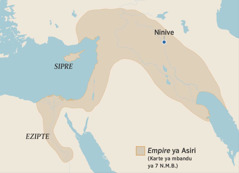 Karte yita songela bitini bia Assyrie mu mbandu ya 7 N.M.B. Bizunga bie mu karte ni Ezipte, Sipre na Ninive.