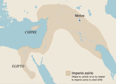 Mapa ku yeʼesik tuʼux ku náakal le imperio asirio tu añoil 670 táanil tiʼ u taal Jesúsoʼ. Teʼ mapaoʼ ku chíikpajal tuʼux yaan Egipto, u islail Chipre yéetel Nínive.