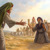 Jacob kneeling before Esau.