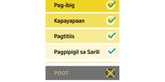 Diagram na nagpapakita ng positibong katangian na pag-ibig, kapayapaan, pagtitiis, at pagpipigil sa sarili, at ng negatibong ugali na poot.