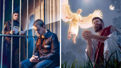 סדרת תמונות:‏ 1.‏ ישוע מתפלל ומלאך בא לחזק אותו.‏ 2.‏ אח בתא בית הסוהר מתפלל בזמן שהסוהר צופה בו.‏
