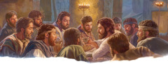 Jézus és a hűséges apostolai az asztal köré heveredve megtartják az Úr vacsoráját.
