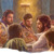 Jesus e seus apóstolos fiéis juntos numa mesa durante a Ceia do Senhor.